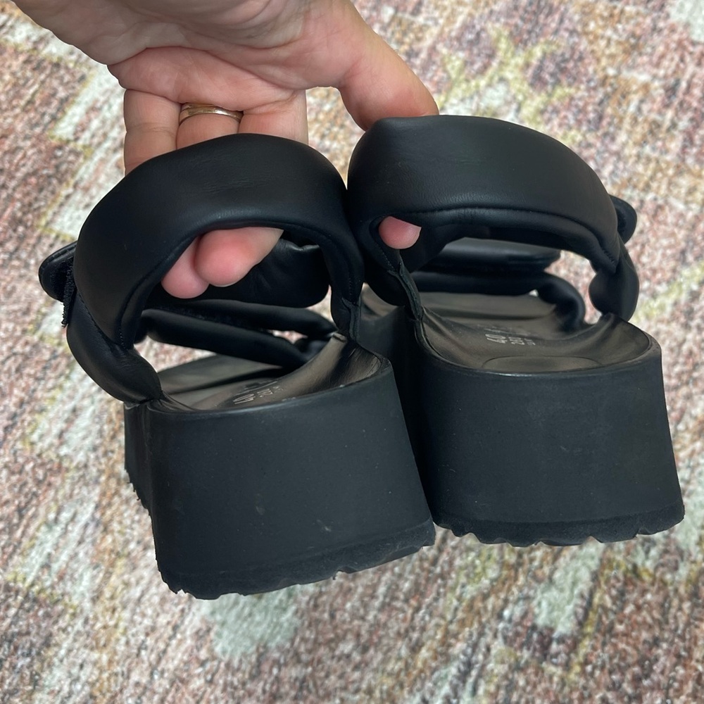 Birkenstock Papillio Theda Black Leather Platform Velcro Sandals Size 40 / 9-9.5 - Picture 12 of 12